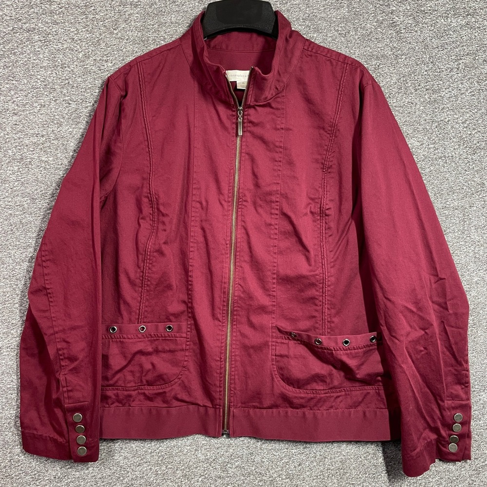 Christopher & Banks Burgundy Zip Front Jacket XL Cotton Stretch Grommet Detail